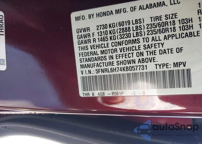 5FNRL6H74KB057731: 43611940