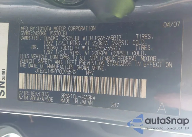 JTEZU14R070095532: 43612100