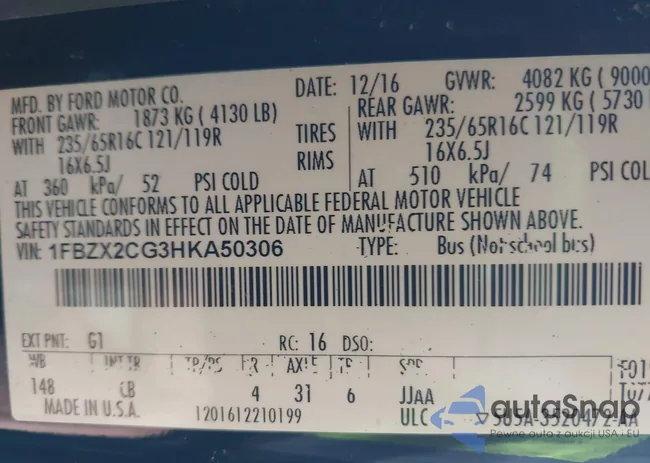 1FBZX2CG3HKA50306: 43612125