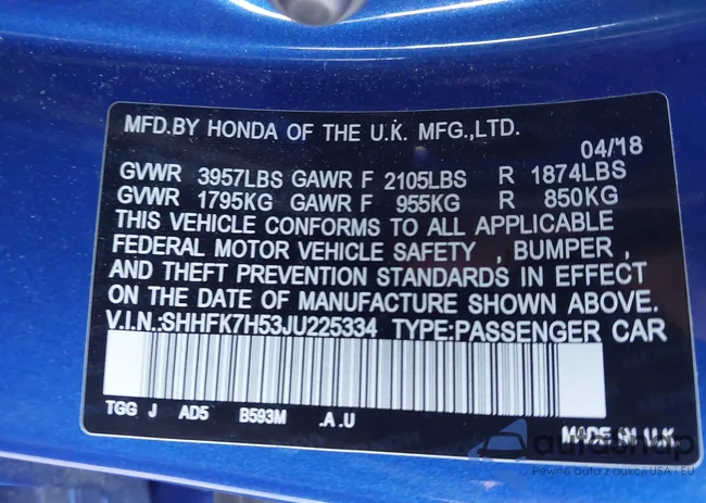 SHHFK7H53JU225334: 43612208