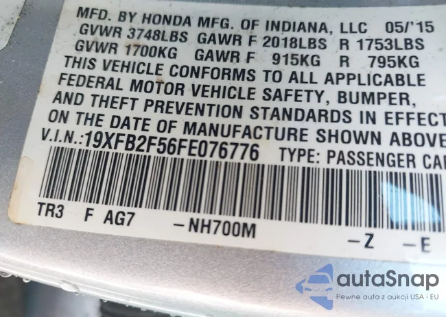 19XFB2F56FE076776: 43613437