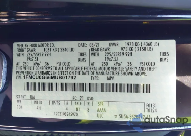 1FMCU0G66MUB01792: 43613456