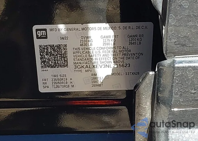 3GKALXEV3NL215623: 43613653