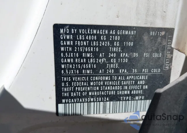 WVGAV7AX9DW538124: 43613832