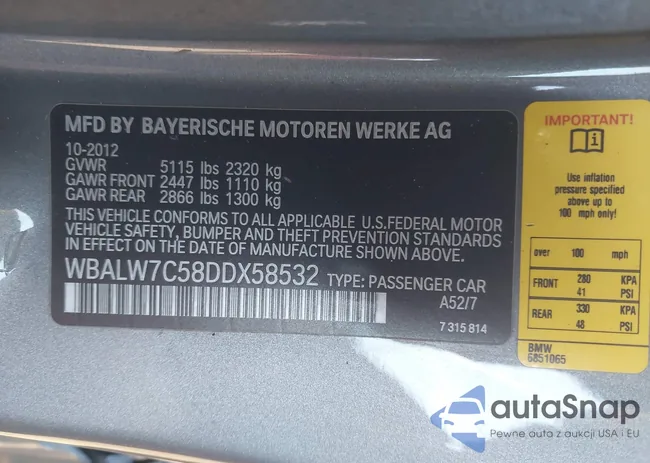 WBALW7C58DDX58532: 43613070