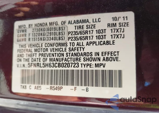 5FNRL5H63CB020723: 43613147