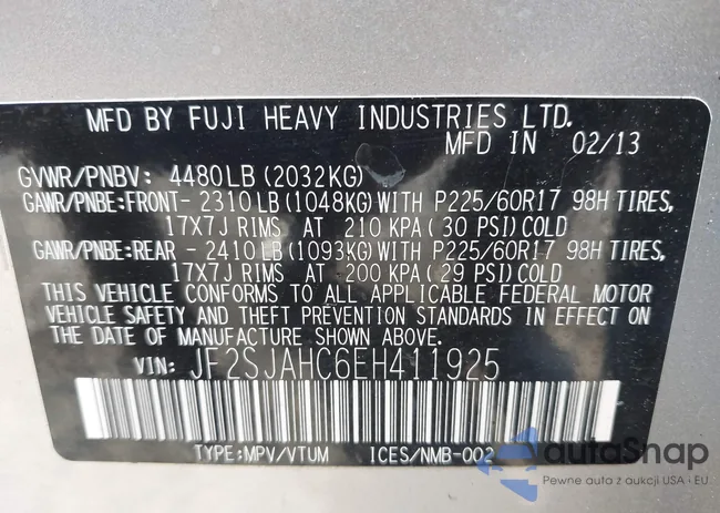 JF2SJAHC6EH411925: 43614475