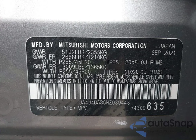 JA4J4UA85NZ039443: 43614528