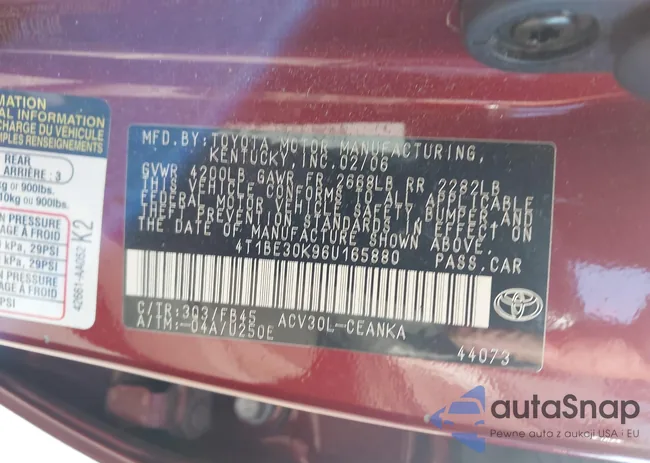 4T1BE30K96U165880: 43614716