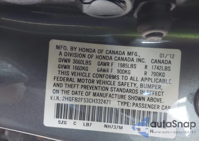 2HGFB2F53CH332471: 43615334