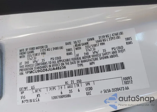 1FMCU9GD8JUA48236: 43615595