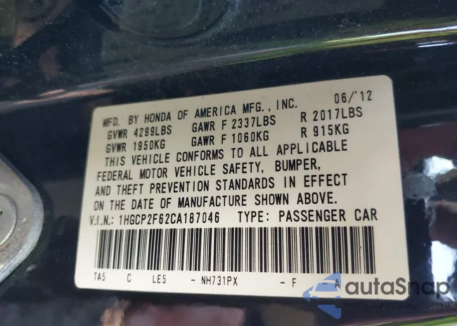 1HGCP2F62CA187046: 43615867