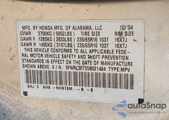 5FNRL38755B021484: 43614979