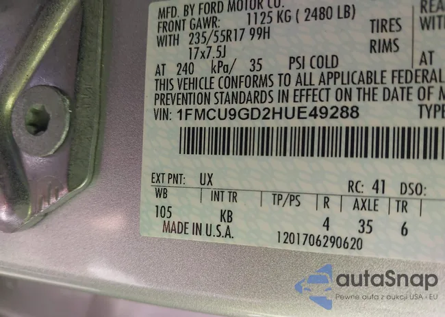 1FMCU9GD2HUE49288: 43615207