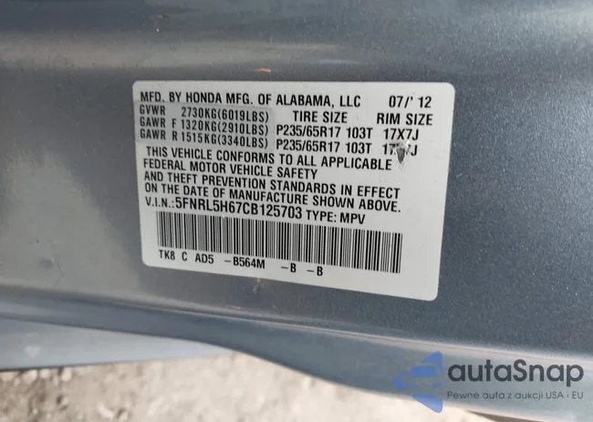 5FNRL5H67CB125703: 43616595