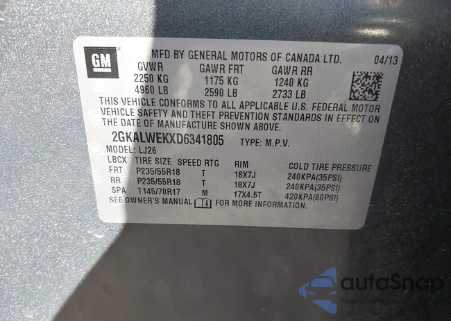 2GKALWEKXD6341805: 43615975