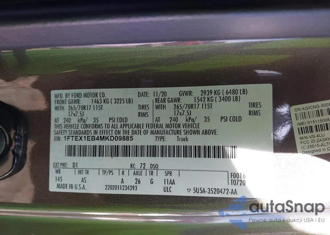 1FTEX1EB4MKD09885: 43617293