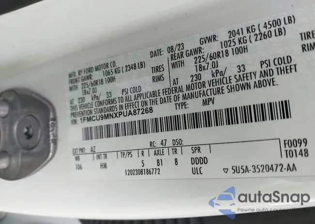 1FMCU9MNXPUA87268: 43617299