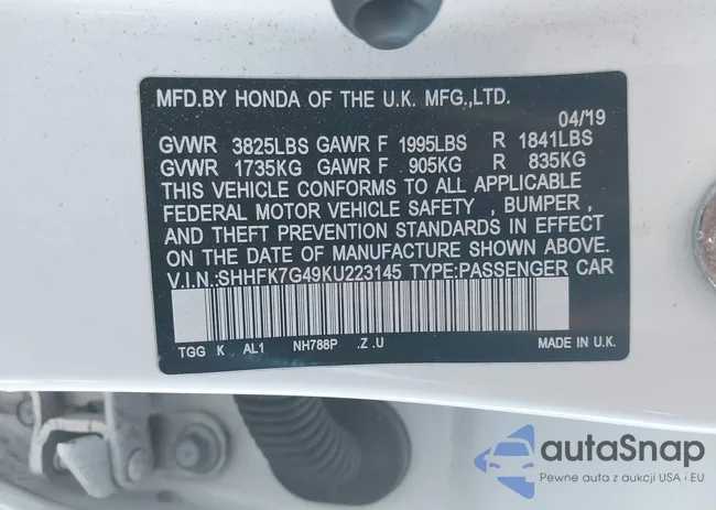 SHHFK7G49KU223145: 43617419