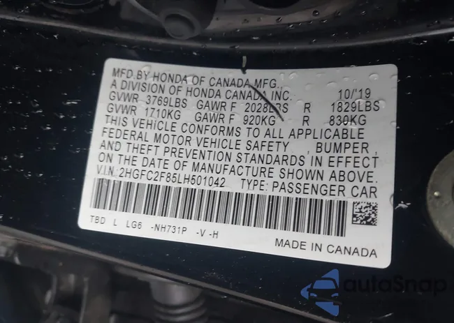 2HGFC2F85LH501042: 43617587