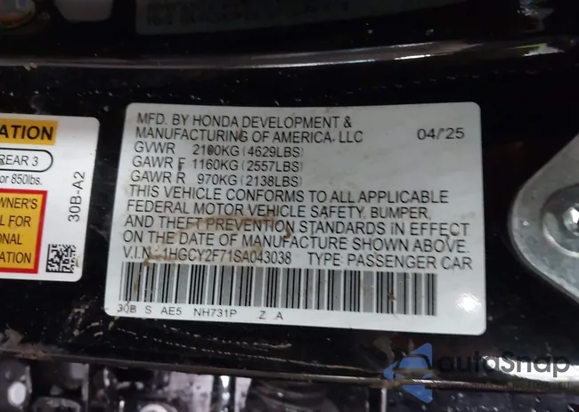 1HGCY2F71SA043038: 43616894