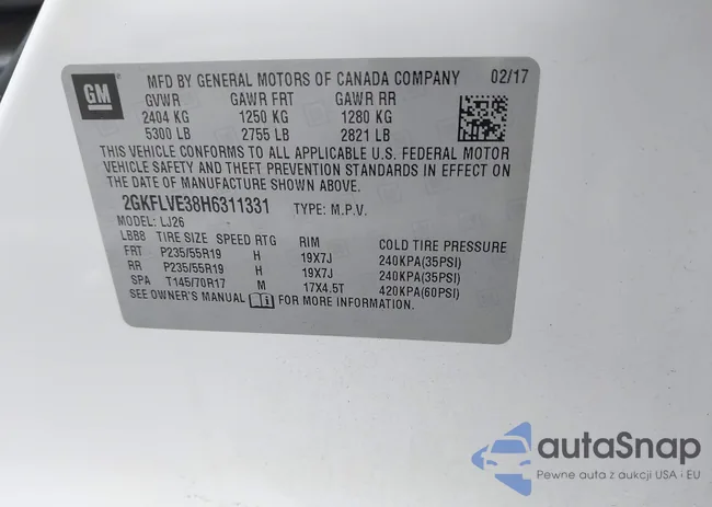 2GKFLVE38H6311331: 43617087