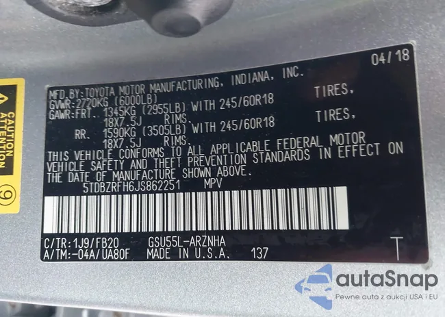 5TDBZRFH6JS862251: 43618005