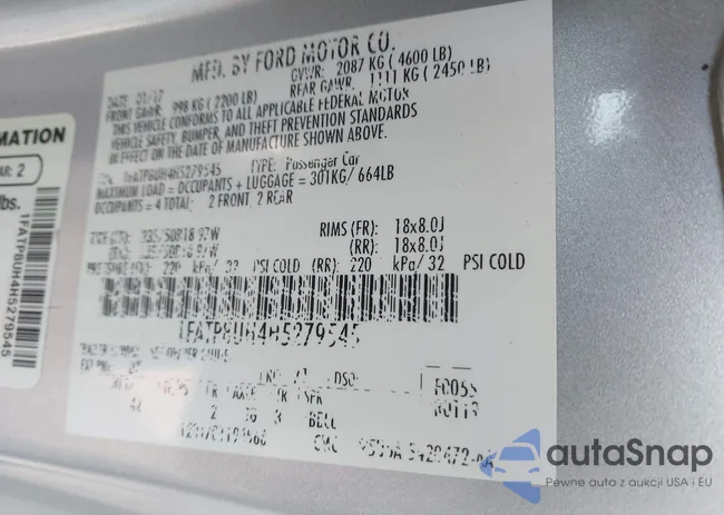 1FATP8UH4H5279545: 43619458