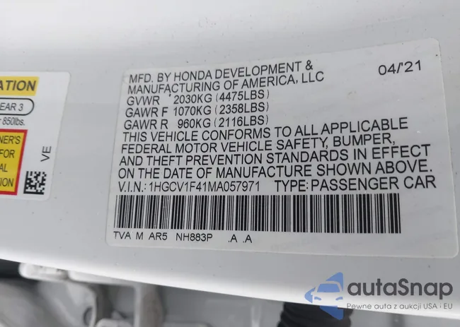 1HGCV1F41MA057971: 43619499