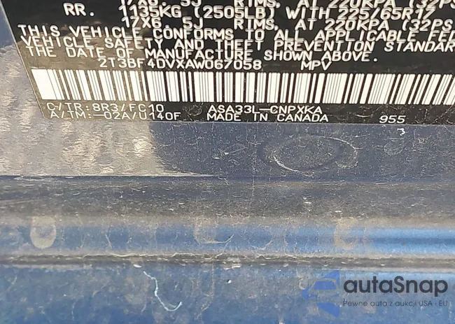 2T3BF4DVXAW067058: 43619586