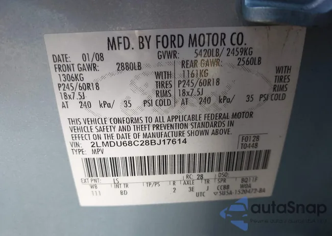 2LMDU68C28BJ17614: 43619092