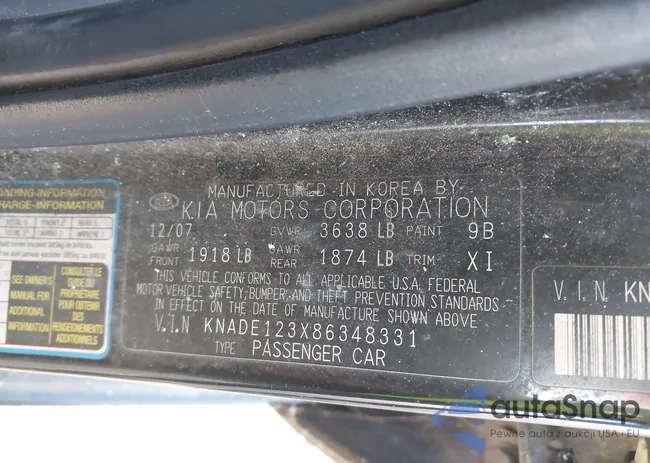 KNADE123X86348331: 43619123