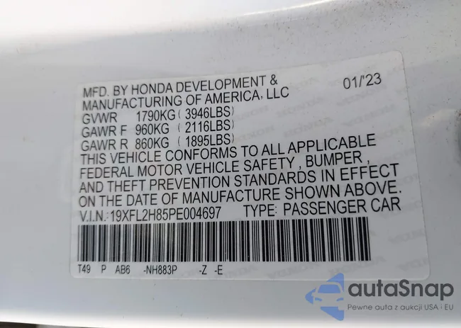 19XFL2H85PE004697: 43619199