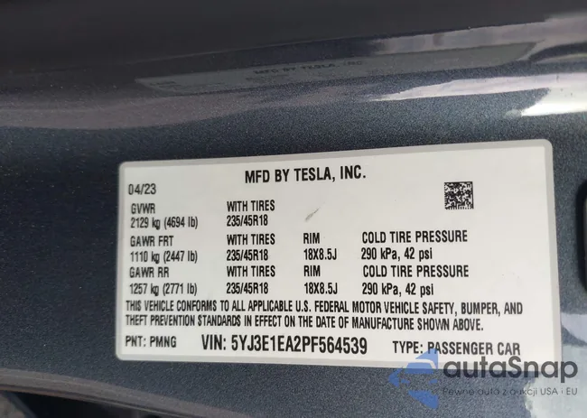 5YJ3E1EA2PF564539: 43619284