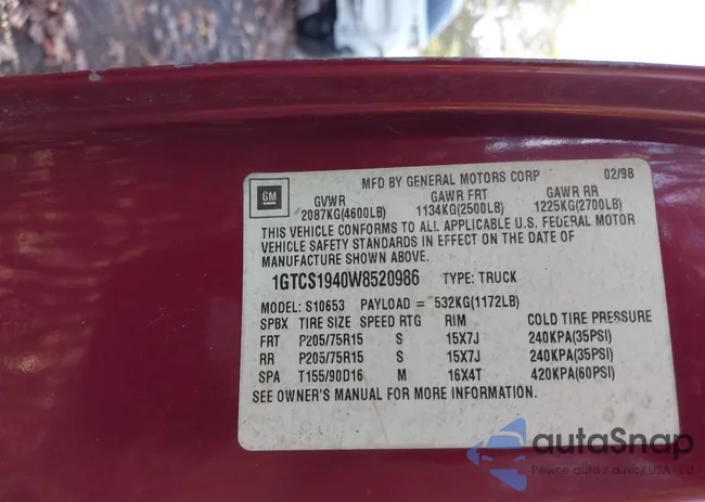 1GTCS1940W8520986: 43620364