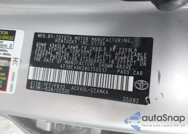 4T1BE46K28U255517: 43620875