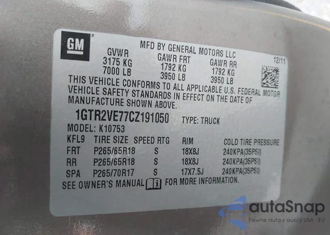 1GTR2VE77CZ191050: 43621461