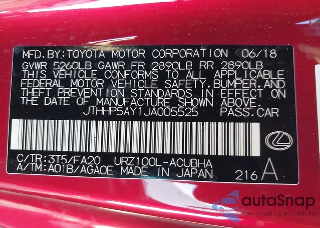 JTHHP5AY1JA005525: 43621507