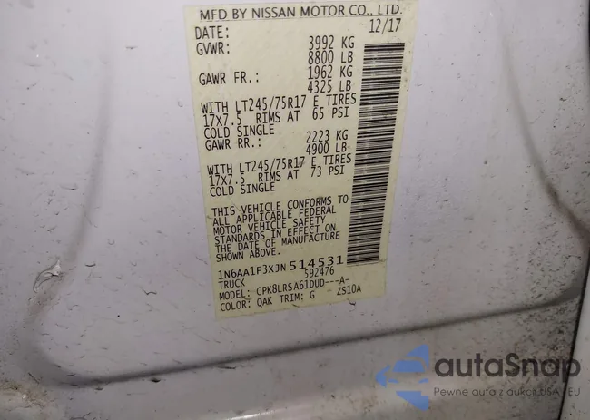 1N6AA1F3XJN514531: 43621533