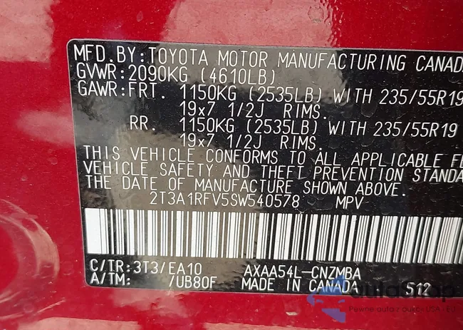 2T3A1RFV5SW540578: 43621546