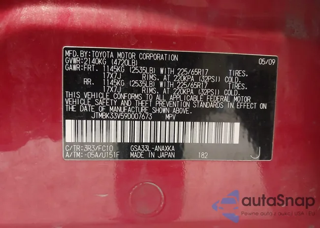 JTMBK33V59D007673: 43621594