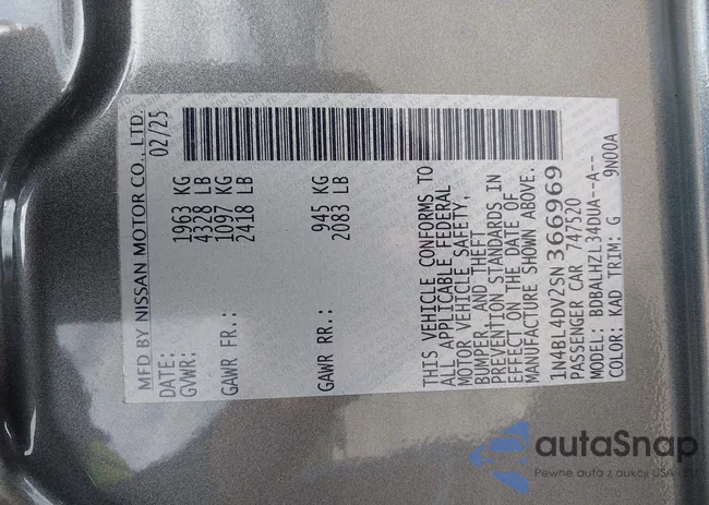 1N4BL4DV2SN366969: 43621596