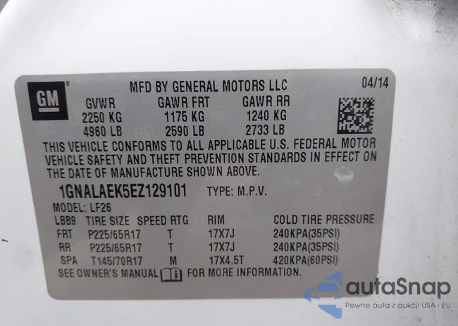 1GNALAEK5EZ129101: 43621597