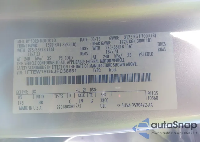 1FTEW1EG6JFC38661: 43621610