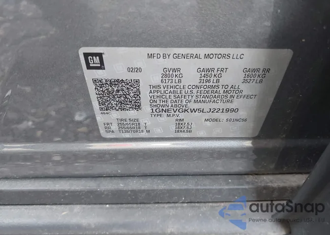 1GNEVGKW5LJ221990: 43621620