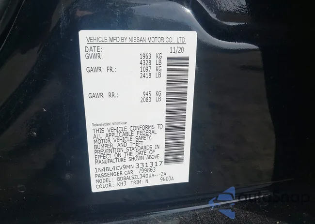 1N4BL4CV9MN331317: 43621680