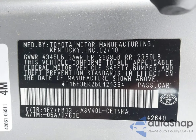 4T1BF3EK2BU121364: 43621718