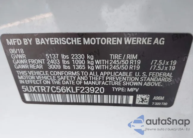 5UXTR7C56KLF23920: 43621729