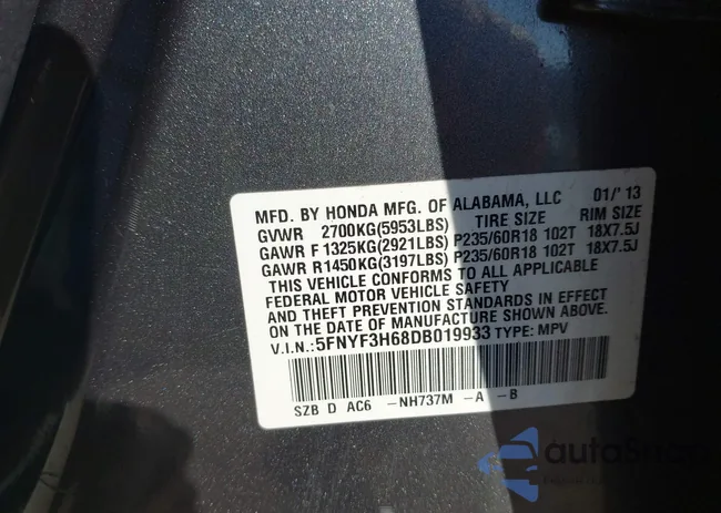 5FNYF3H68DB019933: 43621830