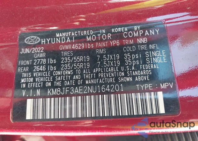 KM8JF3AE2NU164201: 43621879